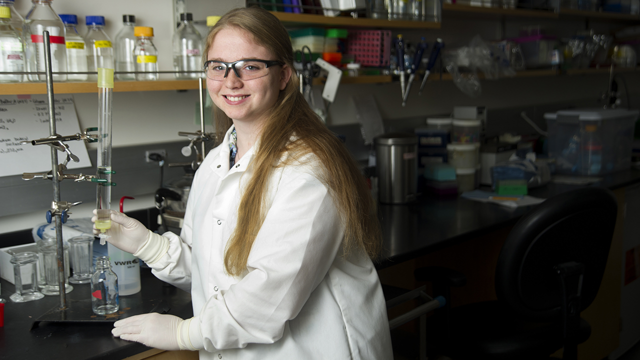 Alexa Adams, a biotechnology major with an emphasis on bioinformatics, worked as a lab intern helping where needed.