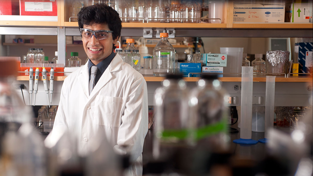 Akshay Sethi, a biochemistry and molecular biology major, is a member of a team that are working on a bacteria that will break plastics down into their component parts, which can then be sold to make more plastic